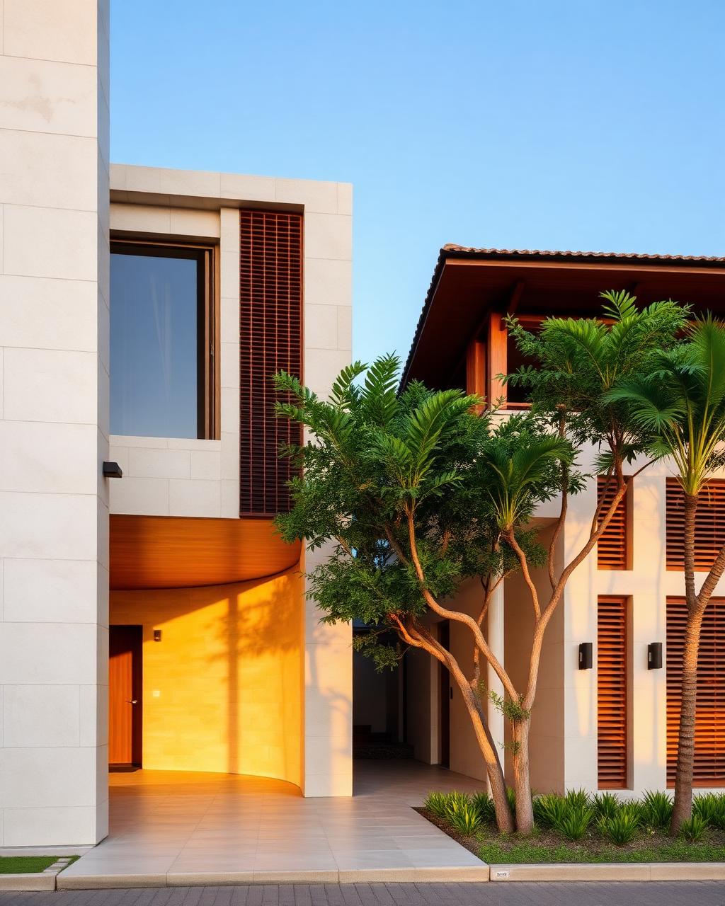 Modern commercial building with clean lines and natural materials